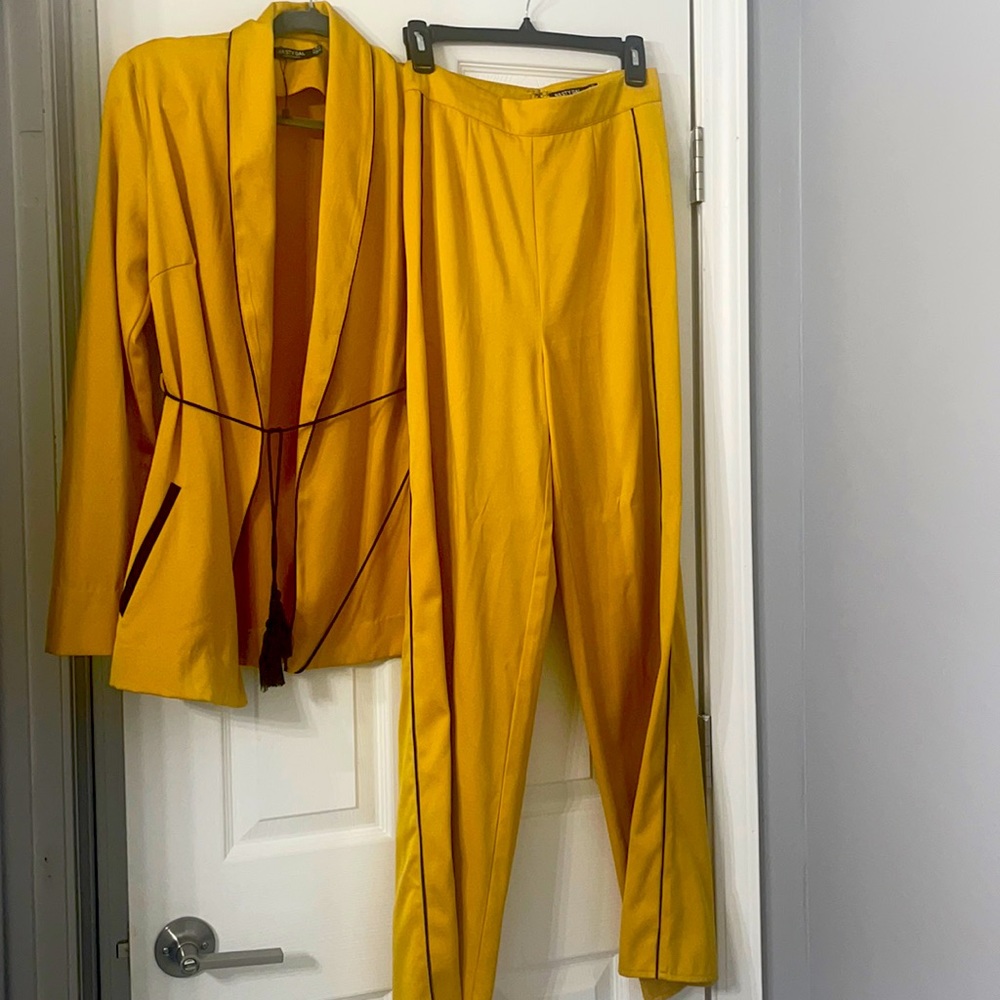 Wide leg Pantsuit with black pin strip up leg